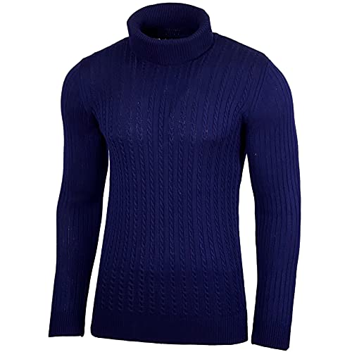 Baxboy Herren Rollkragen Pullover Langarmshirt Feinstrick Sweater Rollkragen Freizeit Slim fit Basic Männer Pullover BB-1732, Farbe:Marine, Größe:L von Baxboy