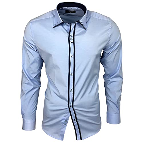 Baxboy Herren Hemd Bügelleicht Kentkragen Hemden Slim Fit Anzug mit Kontrasten Farbe B-503, Farbe:Hellblau, Größe:2XL von Baxboy