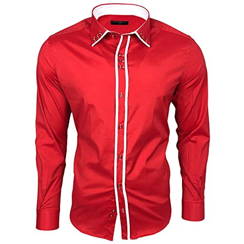 Baxboy Herren Hemd Bügelleicht Kentkragen Hemden Slim Fit Anzug mit Kontrasten Farbe B-503, Farbe:Rot, Größe:2XL von Baxboy