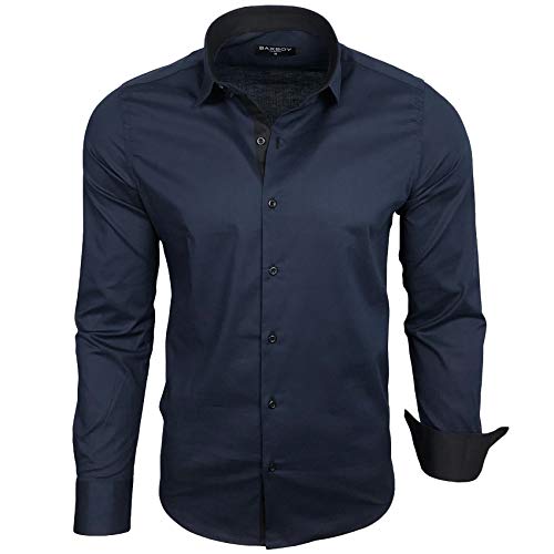 Baxboy Herren-Hemd Langarm/Business Freizeit Hochzeit/Bügelleicht/Slim-Fit/Anzug Kentkragen Hemd B-500, Farbe:Navy, Größen:XL von Baxboy