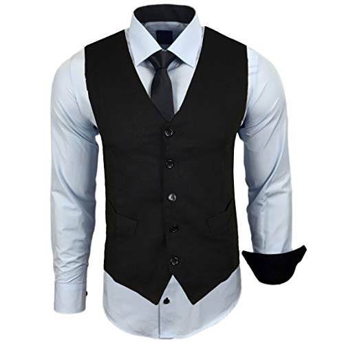 Baxboy Herren Hemd mit Weste Krawatte Anzugs Sakko Business Hochzeit Freizeit Hemden Set wählbar RN-44-HWK, Farbe:Hellblau, Größe:XL von Baxboy