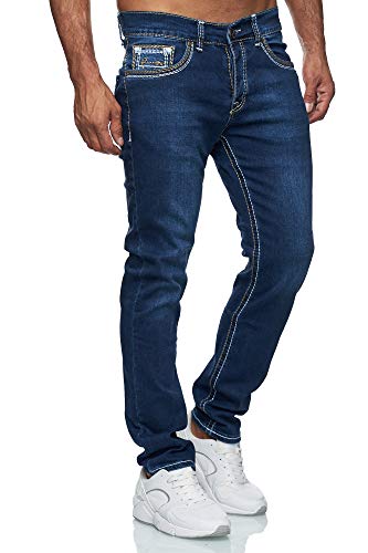 Baxboy Herren Jeanshose Dicke Naht Straight Fit Denim Neon Naht Stone Washed Stretch Jeans Hose, Farbe:9574 DunkelBlau, Hosengröße:W30/L32 von Baxboy