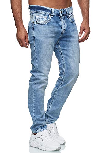 Baxboy Herren Jeanshose Dicke Naht Straight Fit Denim Neon Naht Stone Washed Stretch Jeans Hose, Farbe:9574 Hellblau, Hosengröße:W36/L32 von Baxboy