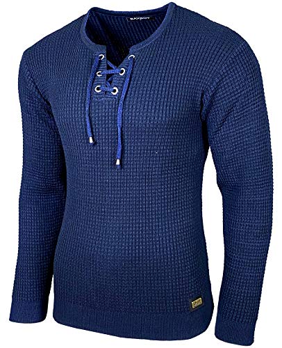 Baxboy Herren Pullover Slim Fit Rundhals Strick-Pullover Rundkragen Moderner Longsleeve in Feinstrick BB-52132, Farbe:Blau, Größe:2XL von Baxboy