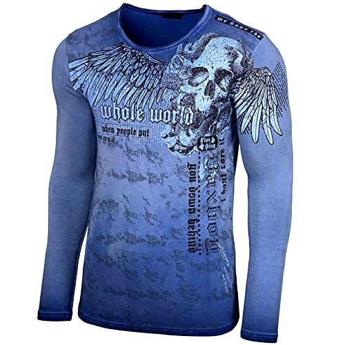 Baxboy Herren Rundhals Longsleeve T-Shirt Langarmshirt Langarm Aufdruck Oberteil Washed Sweatshirt 709, Farbe:Marine, Größe:M von Baxboy