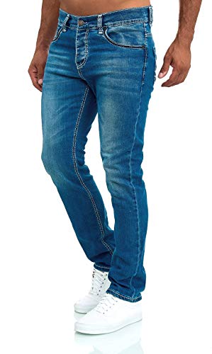 Baxboy Jeans Herren Slim Fit Stretch Jeanshose Designer Stonewashed Dicke Nähte Vintage Hose Blau Denim, Farbe:9000 Hellblau, Hosengröße:W32/L32 von Baxboy