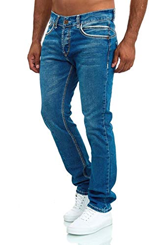 Baxboy Jeans Herren Slim Fit Stretch Jeanshose Designer Stonewashed Dicke Nähte Vintage Hose Blau Denim, Farbe:9653 Hellblau, Hosengröße:W34/L32 von Baxboy