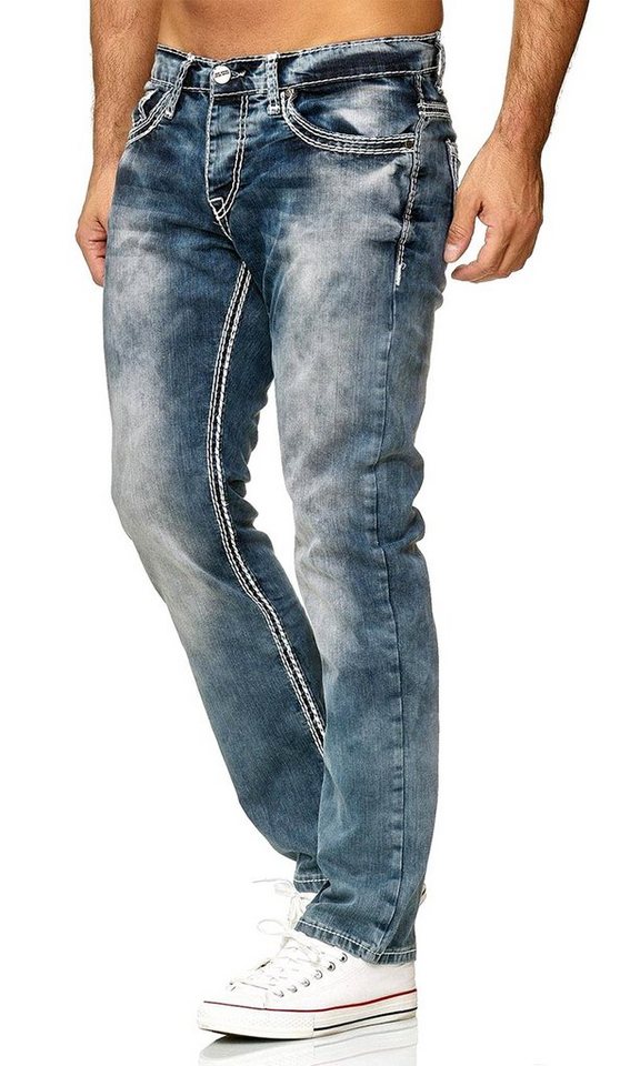 Baxboy Regular-fit-Jeans Herren Jeans Dicke Neon-Naht Straight Fit Denim Stonewashed Stretch von Baxboy