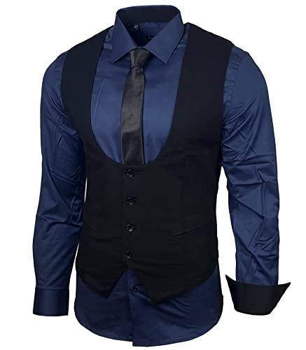 Herren Hemd Weste Krawatte Set Business Anzugweste Westen Slim Fit Smoking Frack Business Herrenanzug-Set Sakko B-101, Farbe:Marine, Größe:XL von Baxboy