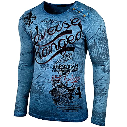 Herren Longsleeve Langarmshirt Shirt Mit Rundhalskragen mit Grandad-Ausschnitt T-Shirt Shirt 706, Farbe:Petrol, Größe:M von Baxboy