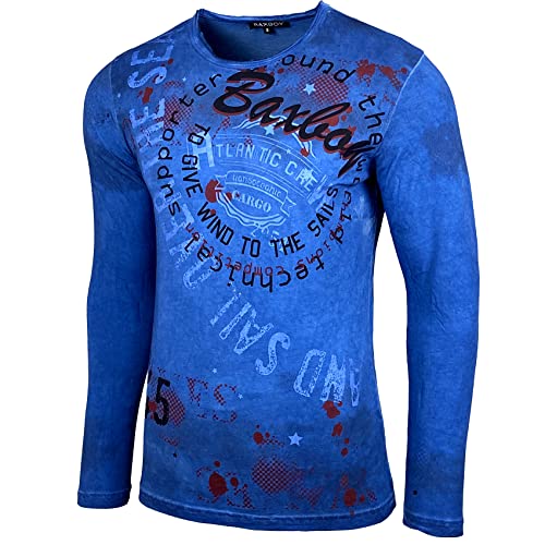 Herren Longsleeve T-Shirt Langarmshirt Langarm Aufdruck Oberteil Sweatshirt 705, Farbe:Blau, Größe:S von Baxboy