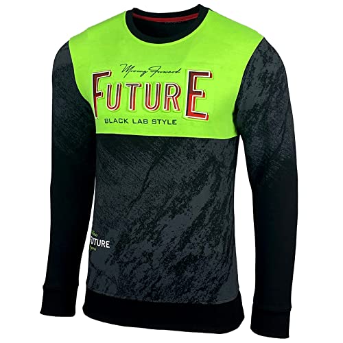 Herren Sweatshirt Biker Langarmshirt Rundhals Ausschnitt Männer Longsleeve Pulli weißes Sweater Shirt Mit Print Langarm 3043, Farbe:Schwarz/Grün, Größe:L von Baxboy