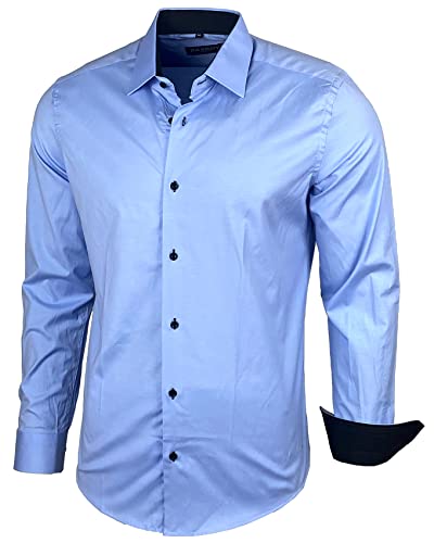 Baxboy Herren-Hemd Slim-Fit Bügelleicht Für Anzug, Business, Hochzeit, Freizeit - Langarm Hemden für Männer Langarmhemd R-44, Farbe:Hellblau, Größe:2XL von Baxboy