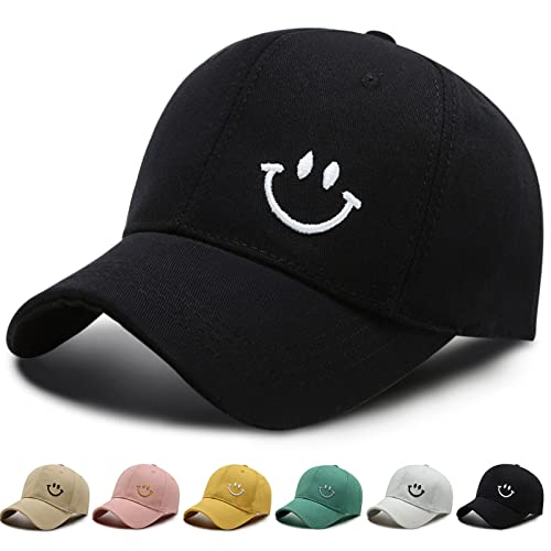 Baseball Cap Unisex Classic Baumwolle Stickerei Baseballkappen Gestickte Lächeln Verstellbar Sonnenschutz Basecap für Damen Herren, Sportlicher Draußen Kappen Hüte (Schwarz) von Baynetin