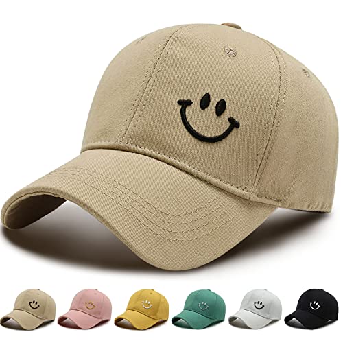 Baseball Cap Unisex Classic Baumwolle Stickerei Baseballkappen Gestickte Lächeln Verstellbar Sonnenschutz Basecap für Damen Herren, Sportlicher Draußen Kappen Hüte (Kaki) von Baynetin