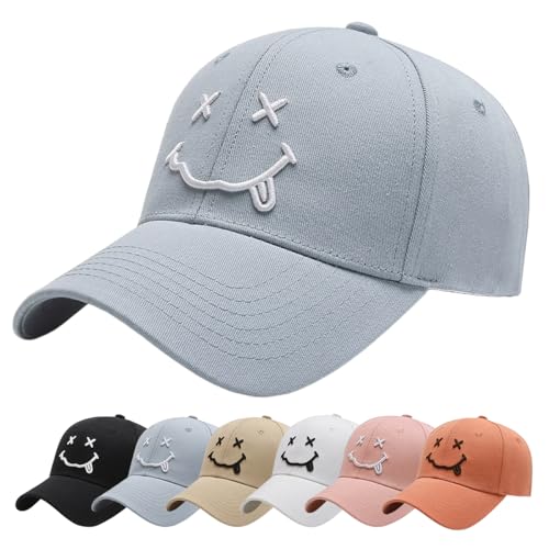 Baseball Cap Unisex Classic Baumwolle Stickerei Baseballkappen Gestickte Lächeln Verstellbar Sonnenschutz Basecap für Damen Herren, Sportlicher Draußen Kappen Hüte (X_Dunstblau) von Baynetin