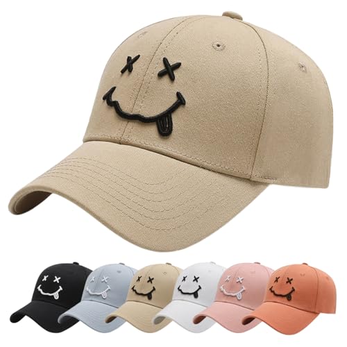 Baseball Cap Unisex Classic Baumwolle Stickerei Baseballkappen Gestickte Lächeln Verstellbar Sonnenschutz Basecap für Damen Herren, Sportlicher Draußen Kappen Hüte (X_Khaki) von Baynetin