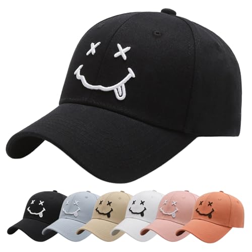 Baseball Cap Unisex Classic Baumwolle Stickerei Baseballkappen Gestickte Lächeln Verstellbar Sonnenschutz Basecap für Damen Herren, Sportlicher Draußen Kappen Hüte (X_Schwarz) von Baynetin