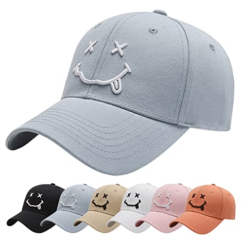 Baynetin Baseball Cap Classic Baumwolle Stickerei Baseballkappen Gestickte Lächeln Verstellbar Sonnenschutz Basecap für Herren Damen, Sportlicher Draußen Kappen Hüte (Blau) von Baynetin