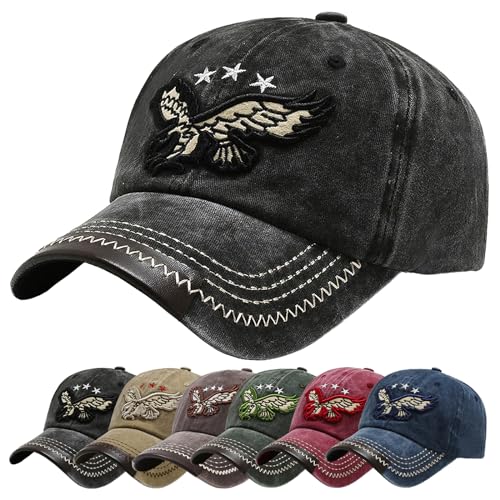 Baynetin Baseball Kappe Basecap Unisex Einstellbare Retro Baseball Hut, Baumwolle Sommerhut Sonnenhut Sportlicher Draußen Kappen Hüte Gestickte Eagle Verstellbar Sonnenschutz (Z_Schwarz) von Baynetin