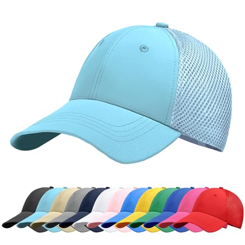 Baynetin Baseball Kappe Unisex Klassisch Verstellbar Atmungsaktive Sportlicher Sonnenschutz Basecap Atmungsaktive Masche Freizeit UV Baseballmütze (Hellblau) von Baynetin