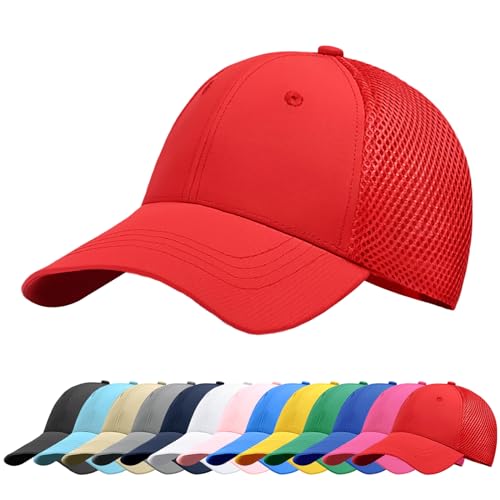 Baynetin Baseball Kappe Unisex Klassisch Verstellbar Atmungsaktive Sportlicher Sonnenschutz Basecap Atmungsaktive Masche Freizeit UV Baseballmütze (Rot) von Baynetin