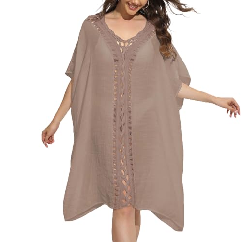 Baynetin Damen Strandkleid Bikini Cover Up Einteilig,V-Ausschnitt Sommer Strandurlaub Cutout Strandponcho Strandurlaub Badeanzug Beachwear (Braun) von Baynetin