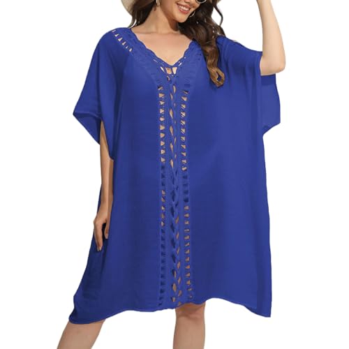 Baynetin Damen Strandkleid Bikini Cover Up Einteilig,V-Ausschnitt Sommer Strandurlaub Cutout Strandponcho Strandurlaub Badeanzug Beachwear (Buntes Blau) von Baynetin