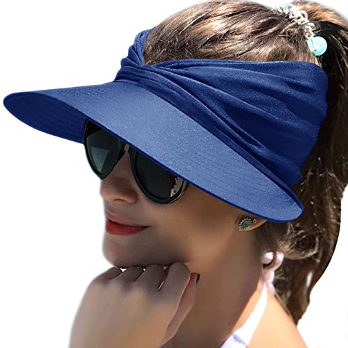 Baynetin Damen Visor Sonnenhut mit Großer Krempe, UV Protection Strand Sportmütze Strandhut Sommerhut,Sonnenvisorhüte für Frauen und Damen UV-Schutz (Blau) von Baynetin