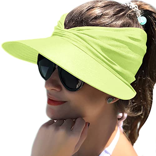 Baynetin Damen Visor Sonnenhut mit Großer Krempe, UV Protection Strand Sportmütze Strandhut Sommerhut,Sonnenvisorhüte für Frauen und Damen UV-Schutz (Grün Fluoreszierend) von Baynetin