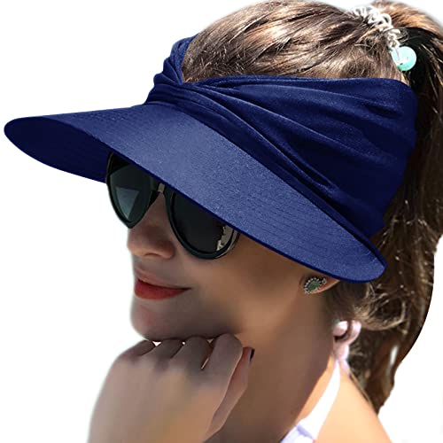 Baynetin Damen Visor Sonnenhut mit Großer Krempe, UV Protection Strand Sportmütze Strandhut Sommerhut,Sonnenvisorhüte für Frauen und Damen UV-Schutz (Marineblau) von Baynetin