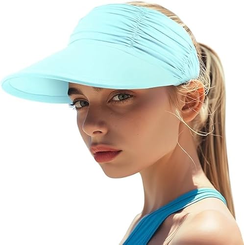 Baynetin Damen Visor Sonnenhut mit Großer Krempe, UV Protection Strand Sportmütze Strandhut Sommerhut,Sonnenvisorhüte für Frauen und Damen UV-Schutz (Z_Hellblau) von Baynetin