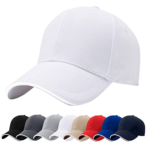 Baynetin Herren Baseballmützen, 100% Baumwolle 6 Pannels Plain Solid Color Hut, Pre-Curved Visor mit Sandwich. Einstellbare Atmungsaktiv Sommer Justierbarer Outdoor-Sportkappe (Weiß) von Baynetin