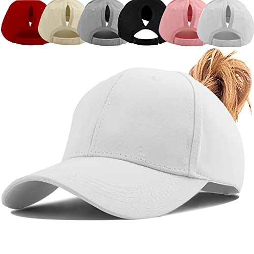 Damen Pferdeschwanz Kappe Baseball Cap Unisex Einstellbare Hohe Unordentliche Bun Ponycap Mit Zöpfen Loch Loop Unisex Herren (Weiß) von Baynetin