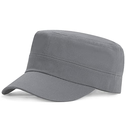 Herren Army Cap Military Flat Cap, Baumwolle Army Kappe Cadet Hat Verstellbare Baseballmütze Sommer Trucker Hut für Draussen, Sport Wandern und Reisen (Grau) von Baynetin