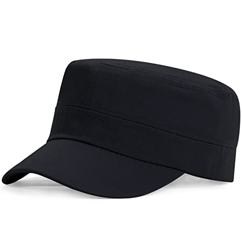 Herren Army Cap Military Flat Cap, Baumwolle Army Kappe Cadet Hat Verstellbare Baseballmütze Sommer Trucker Hut für Draussen, Sport Wandern und Reisen (Schwarz) von Baynetin