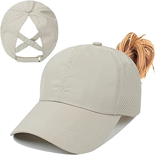 Pferdeschwanz Baseballkappe Damen Sommer Einstellbare Schnell trocknende Masche Atmungsaktiv Baseballmütze Unisex Criss Cross Hüte Sport Mütze (Khaki) von Baynetin