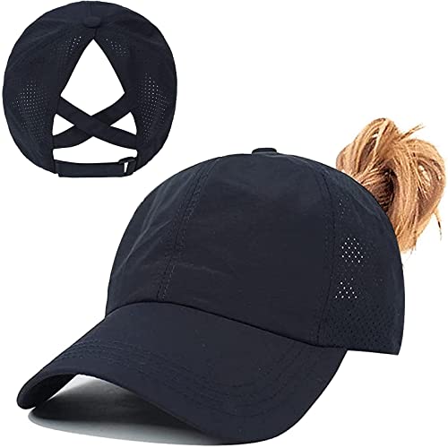 Pferdeschwanz Baseballkappe Damen Sommer Einstellbare Schnell trocknende Masche Atmungsaktiv Baseballmütze Unisex Criss Cross Hüte Sport Mütze (Tibetanisches blau) von Baynetin