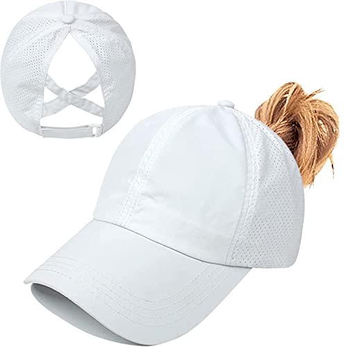 Pferdeschwanz Baseballkappe Damen Sommer Einstellbare Schnell trocknende Masche Atmungsaktiv Baseballmütze Unisex Criss Cross Hüte Sport Mütze (Weiß) von Baynetin