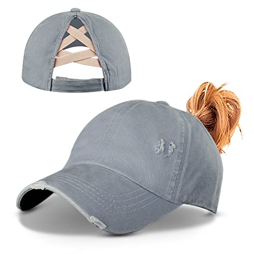 Pferdeschwanz Baseballkappe Frauen Gewaschene Messy Baseball Cap Damen Sommer Atmungsaktiv Baseballmütze Unisex Criss Cross Hüte Sport Mütze () von Baynetin