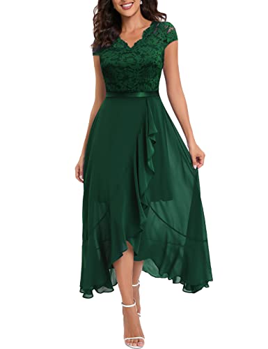 Bbonlinedress Abendkleid elegant für Hochzeit V-Ausschnitt Spitze Chiffon Brautkleid Party Abschlusskleid lang Sommer Ballkleid Dark Green 3XL von Bbonlinedress