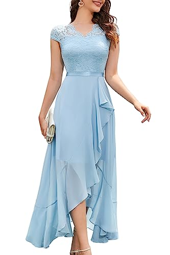 Bbonlinedress Abendkleid elegant für Hochzeit Spitzenkleid Chiffon Kleid Brautkleid Party Abschlusskleid lang Sommer Ballkleid Sky Blue L von Bbonlinedress