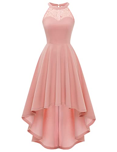 Bbonlinedress Abschlusskleid lang Damen Abendkleider elegant für Hochzeit Sommerkleid Neckholder High Low Cocktailkleid Festliche Kleider Brautkleid konfirmationskleider Strandkleid-1Blush S von Bbonlinedress