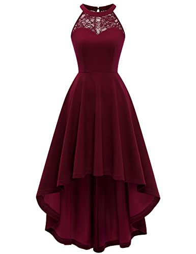 Bbonlinedress Ballkleid lang Damen Abendkleider elegant für Hochzeit Sommerkleid Neckholder High Low Kleid Cocktail Festliche Kleider Brautkleid konfirmationskleider Strandkleid-1Burgundy 2XL von Bbonlinedress