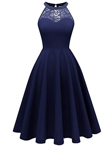 Bbonlinedress Festliche Kleider Damen Sommerkleid Cocktailkleid Neckholder Brautkleid Jugendweihe Kleider Konfirmationskleider Abendkleider elegant für Hochzeit Navy M von Bbonlinedress