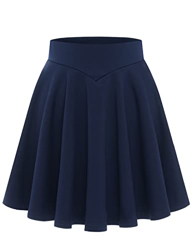 Bbonlinedress Damen Mädchen Rock Basic Solid vielseitige Dehnbaren informell A-Linie Mini Skater Glocken Tennis Schule Rock Navy XL von Bbonlinedress