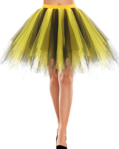 Bbonlinedress Damen Tütü Tutu Rock Minirock Petticoat Cosplay Tanzkleid Dehnbaren Mini Skater Tutu Rock Tüllrock für Party Ballett Tanzen Kostüme Weihnachten Black Yellow S von Bbonlinedress