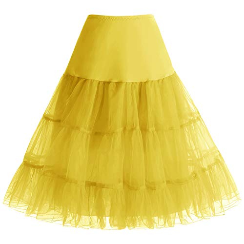 Bbonlinedress Petticoat Unterrock Crinoline Underskirt Reifrock Rock für 50er Vintage Cocktailkleid Gelb Yellow XL von Bbonlinedress