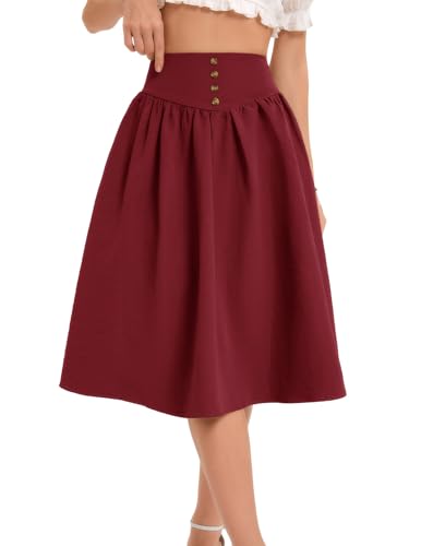 Bbonlinedress Rock Damen Sommer a Linie Faltenrock Knielang Röcke Casual Hohe Taille Midirock Basic Tellerrock Swing Freizeitrock Dark Red 2XL Bbonlinedress Rock Damen Sommer a Linie Faltenrock Knielang Röcke Casual Hohe Taille Midirock Basic Tellerrock Swing Freizeitrock Dark Red 2XL von Bbonlinedress