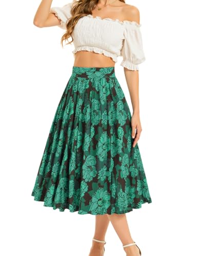 Bbonlinedress Rock Damen a Linie Faltenrock Knielang Sommer Röcke mit Blumendruck Tellerrock Casual Hohe Taille Midirock Green Flower 2XL Bbonlinedress Rock Damen a Linie Faltenrock Knielang Sommer Röcke mit Blumendruck Tellerrock Casual Hohe Taille Midirock Green Flower 2XL von Bbonlinedress